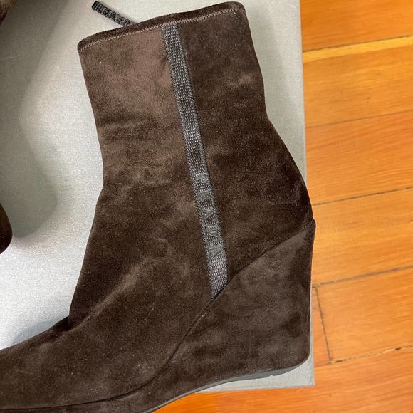 Authentic Prada Linea Rossa Brown Suede Wedge Boots with Box - Picture 4 of 8